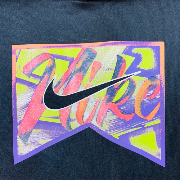 Nike Pullover Hoodie Black Neon Multicolor Large - Picture 2 of 5